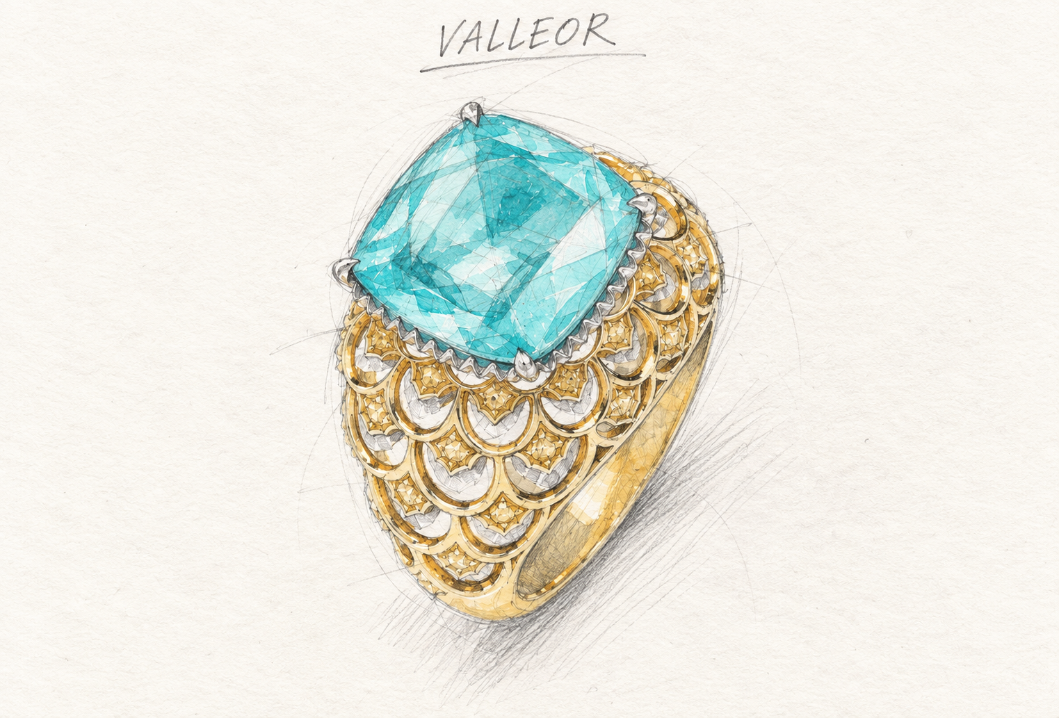 Paraiba cocktail ring design sketch